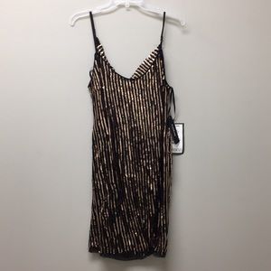 bebe Back Drape Sequin Sheath Dress